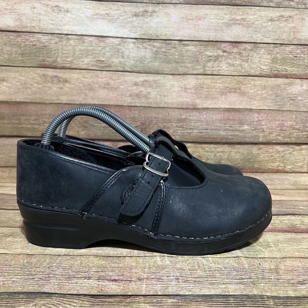 Sanita Black Leather Mary Jane Clogs - Picture 3 of 9